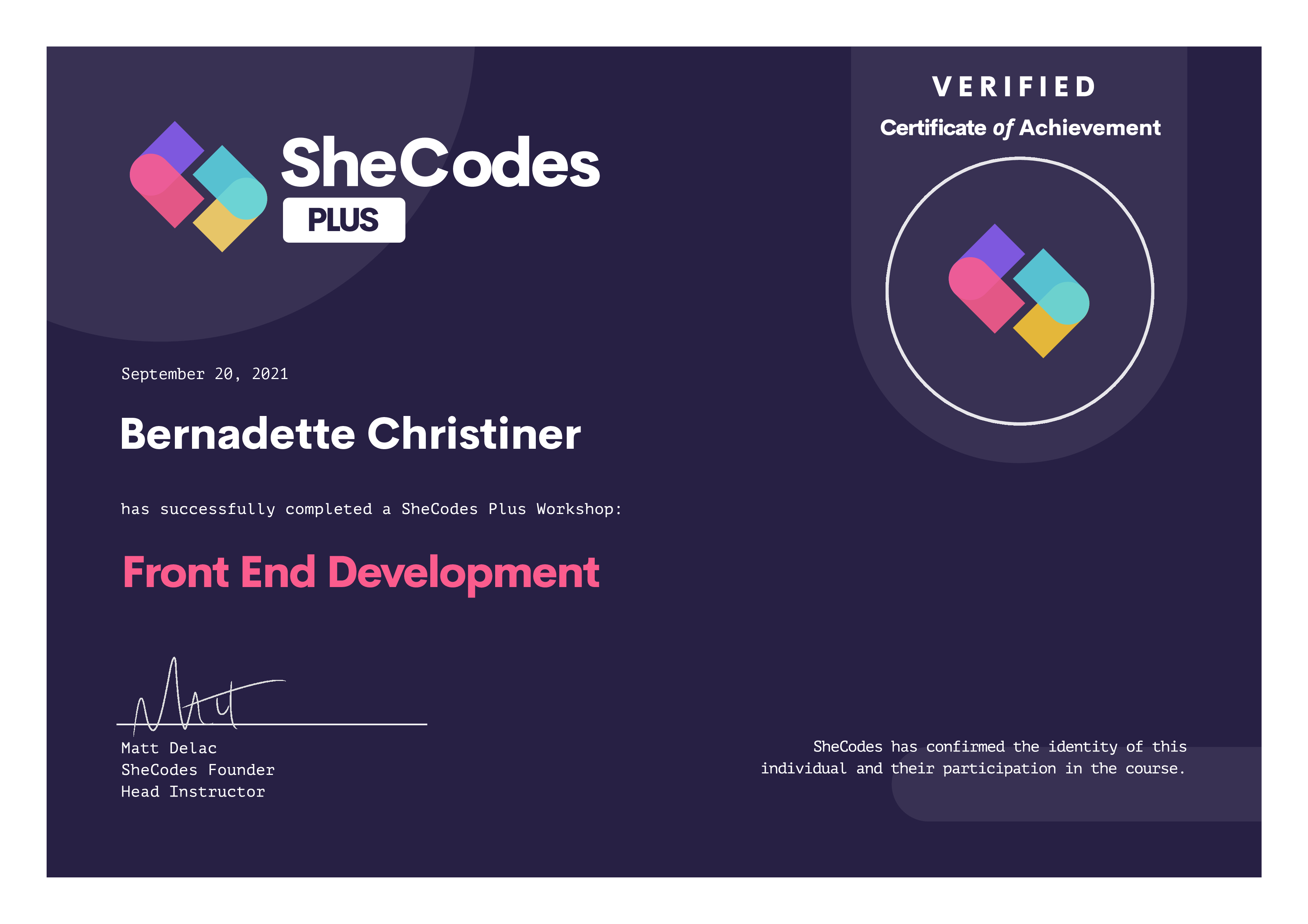 SheCodes Certificate of Plus Workshop