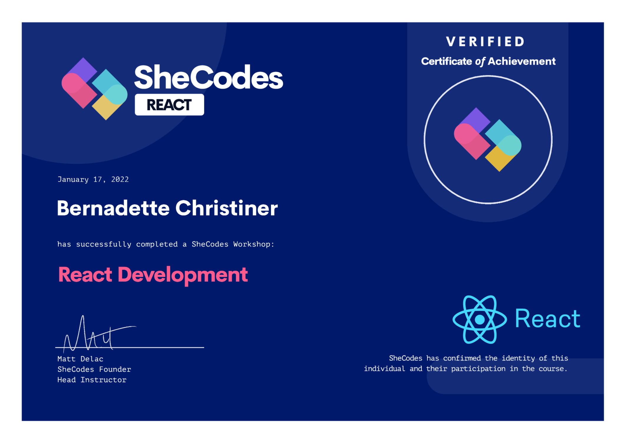 SheCodes Certificate of Plus Workshop