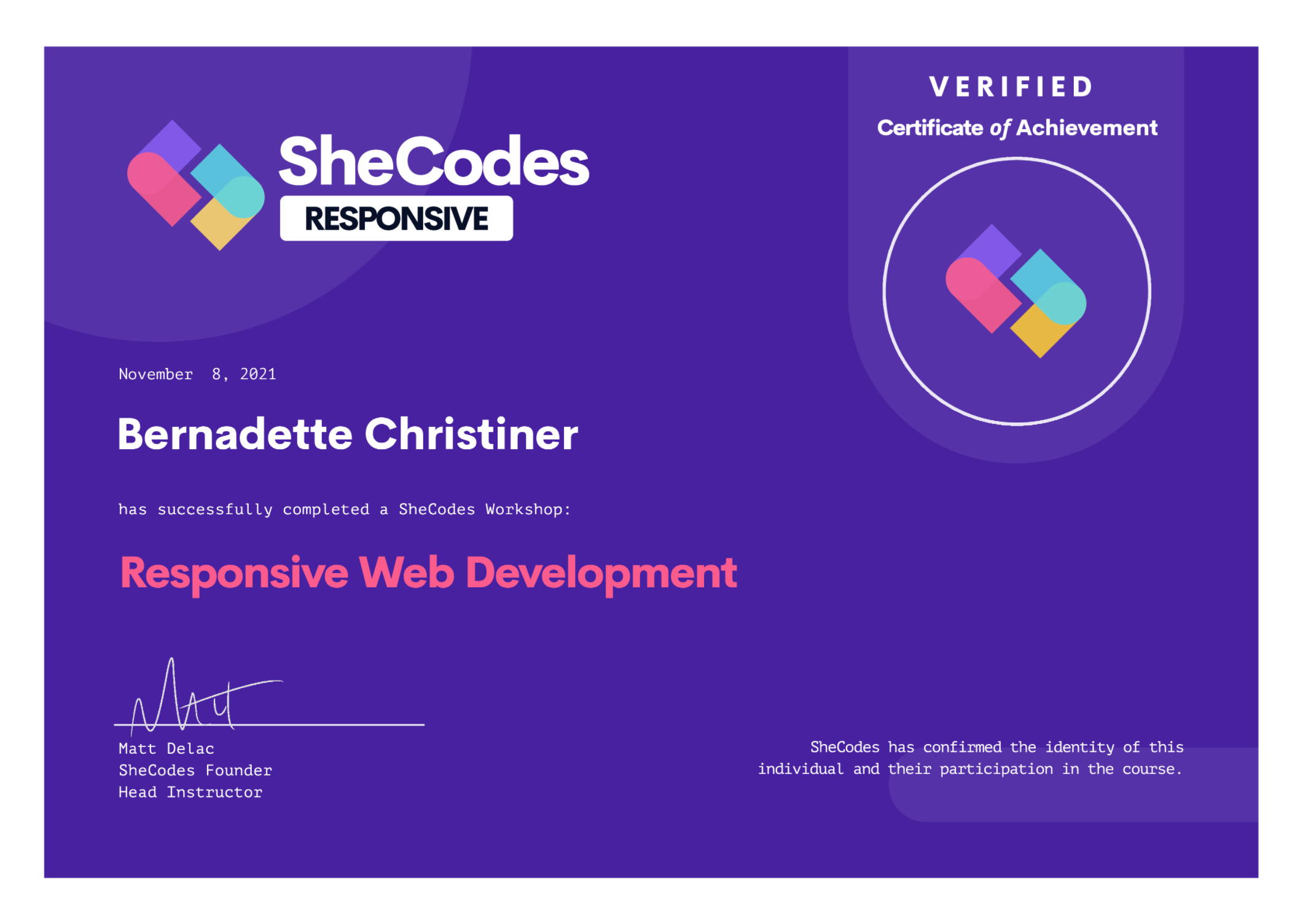 SheCodes Certificate of Plus Workshop